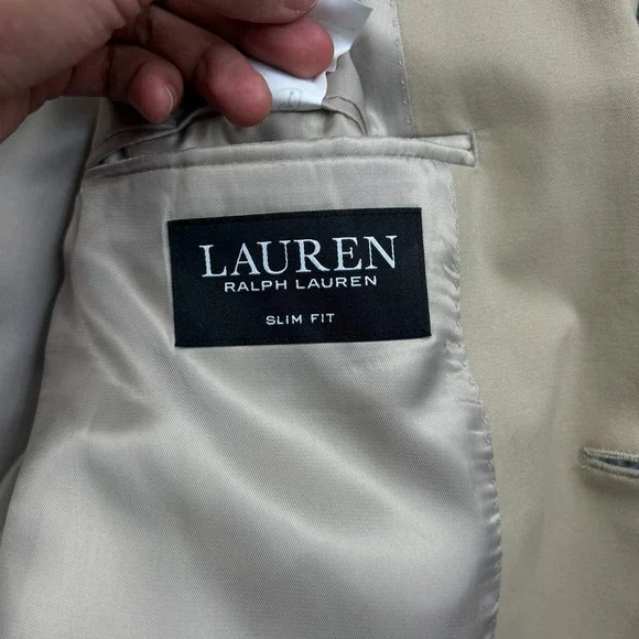 Lauren Ralph Lauren Blazer Men 46L Beige Slim Fit 2 Button Long Sleeve Cotton
